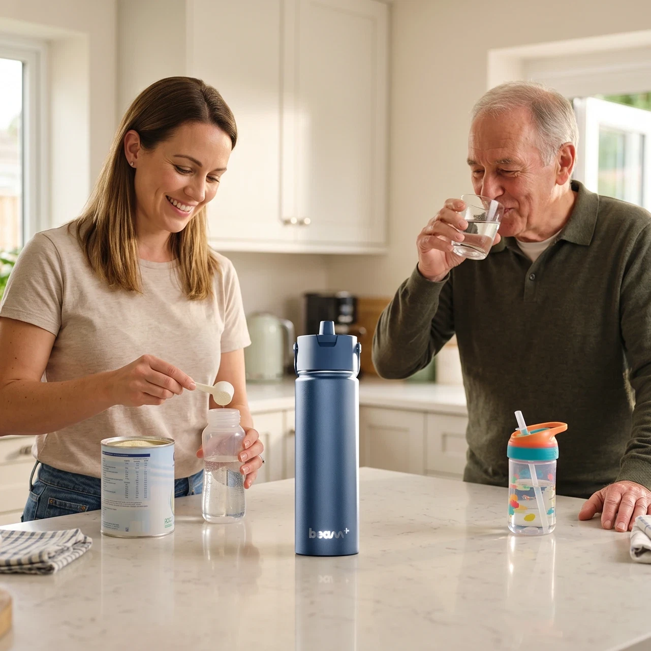 Beam+ Bottle in a family kitchen